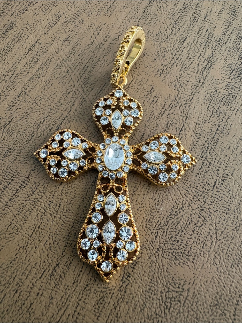 Gold-Tone Crystal Cross Pendant - Clear Crystal Accents